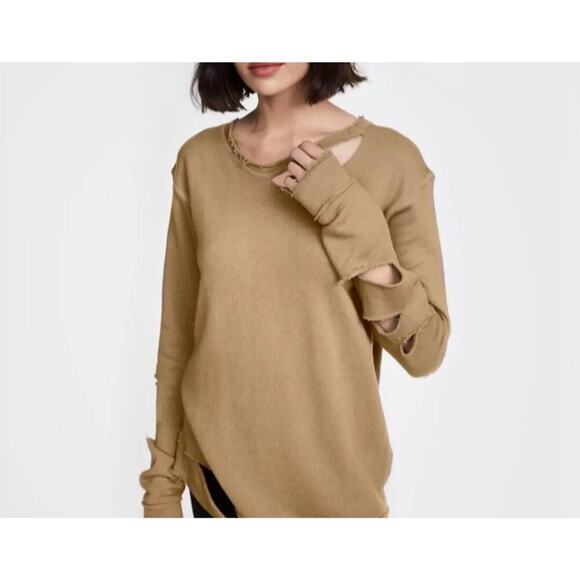 ALALA Cypher Sweatshirt Destroyed and Distressed Tan Size Small - Picture 2 of 13